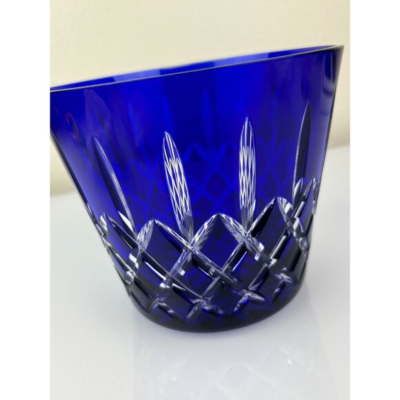 AJKA Arabella Cobalt Blue Cut to Clear Ice Bucket Vase Crystal Hungary Bohemian - Picture 5 of 11